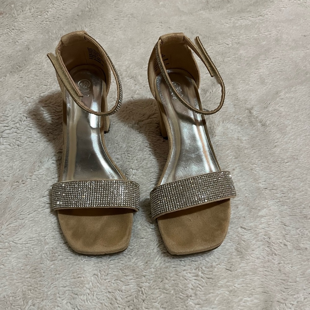 C&M Tan and rhinestone heels